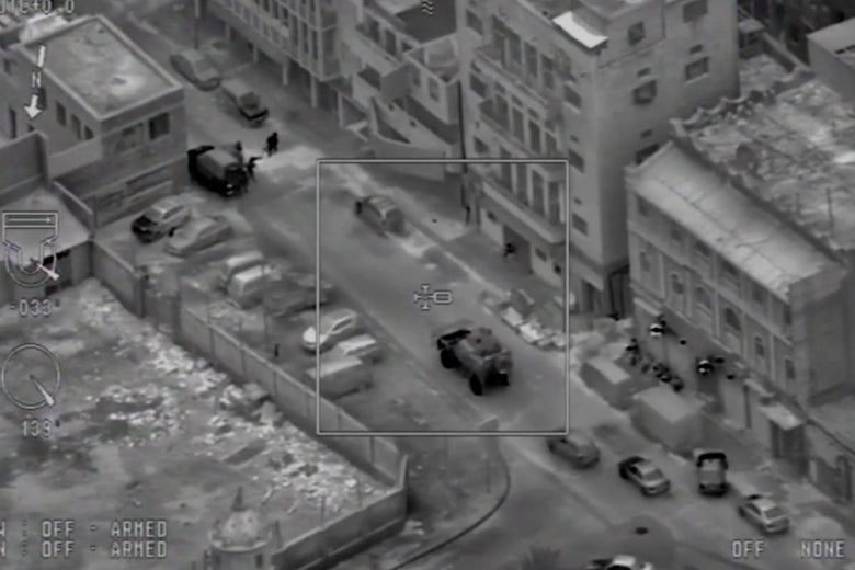 A still image from drone footage in Aden reported by Buzzfeed News as showing two former US Navy SEALs were said to be among the mercenaries hired to carry out the attack.